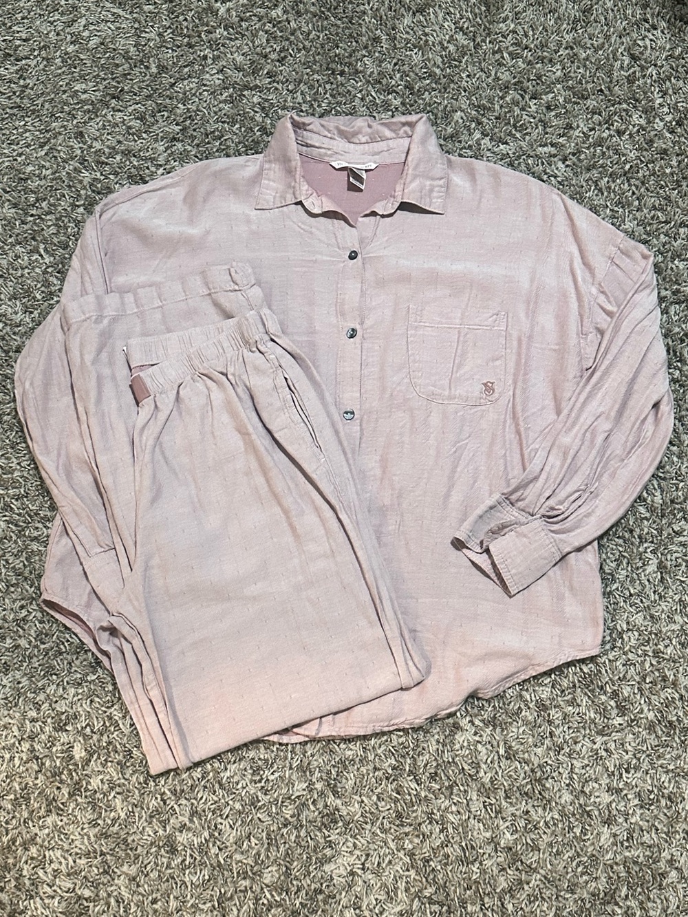 Victoria's Secret Light Pink Button-Down Pajamas Top Size S Bottom Size M